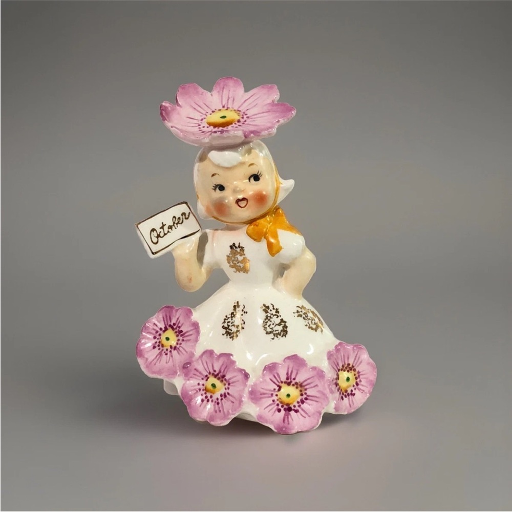 Vintage Napco October Flower Month Birthday Girl Figurine 1956 Japan Rare